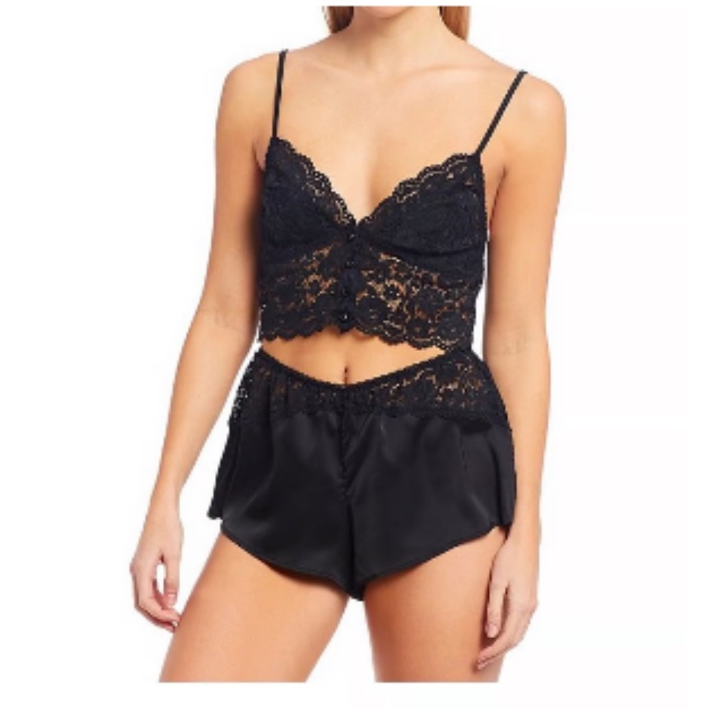 Cinema Etoile Black Lace Bralette & Satin Short Set